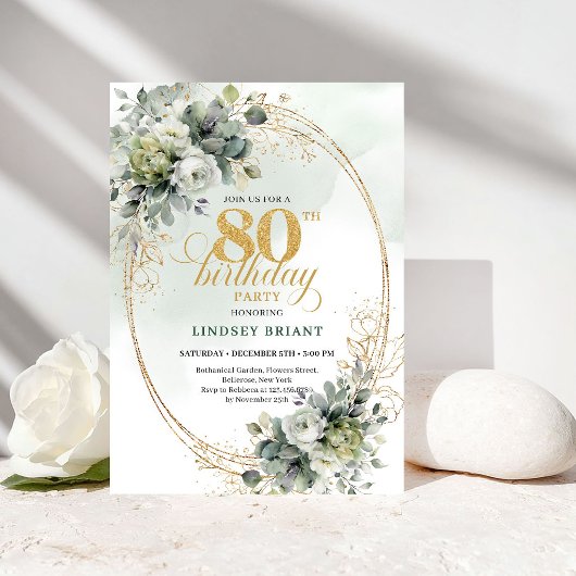 Invitation d'anniversaire 80 ans Chic Aquarelle Ve