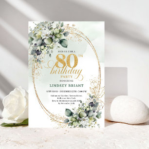 Invitation d'anniversaire 80 ans Chic Botanical Wh