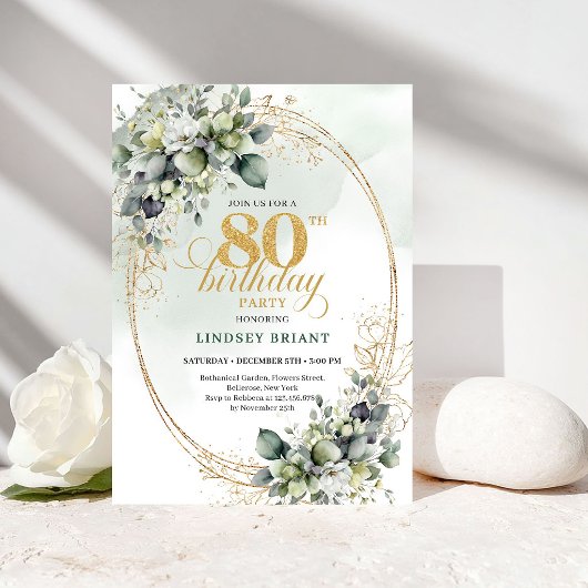 Invitation d'anniversaire 80 ans Chic Botanical Wh