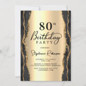 Invitation d'anniversaire 80 ans en Agate Noir Or (Devant)