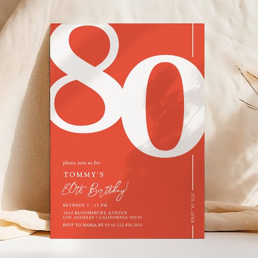 Invitation d'anniversaire 80 ans en rouge gras