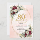 Invitation d'anniversaire 80 ans Fleurs Boho Bourg (Devant)