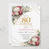 Invitation d'anniversaire 80 ans Floral Blanc Bour (Devant)
