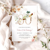 Invitation d'anniversaire 80 ans Floral Rose et Or