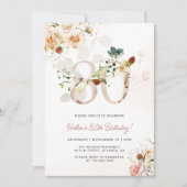 Invitation d'anniversaire 80 ans Floral Rose et Or (Devant)