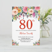 Invitation d'anniversaire 80 ans Florale Rouge (Debout devant)
