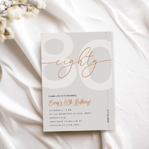 Invitation d'anniversaire 80 ans Moderne Beige & O