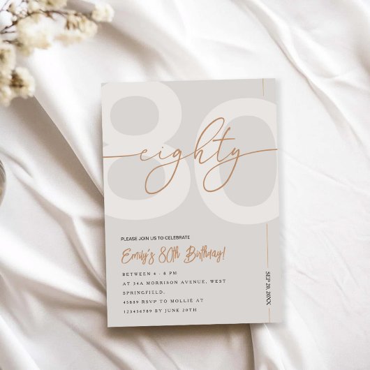 Invitation d'anniversaire 80 ans Moderne Beige & O