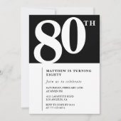 Invitation d'anniversaire 80 ans noir Élégant Chic (Devant)