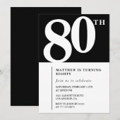 Invitation d'anniversaire 80 ans noir Élégant Chic (Devant / Derrière)