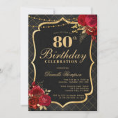Invitation d'anniversaire 80 ans Noir, Rouge & Or (Devant)