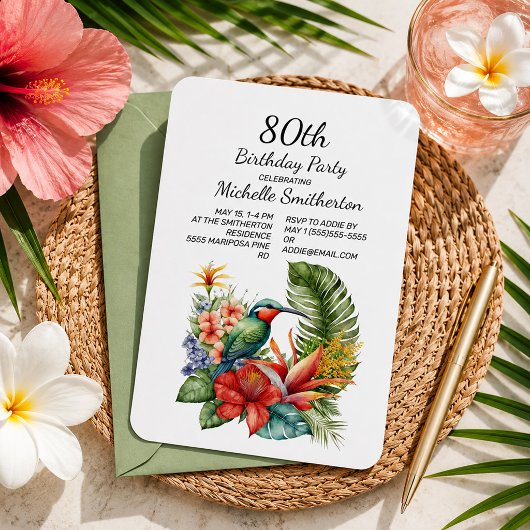 Invitation d'anniversaire 80 ans oiseau-mouche flo