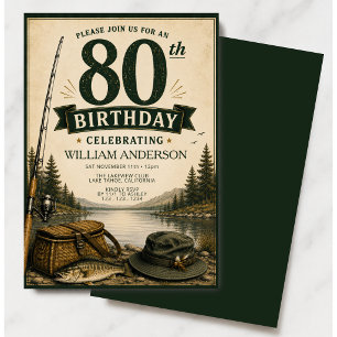 Invitation d'anniversaire 80 ans pêche vintage
