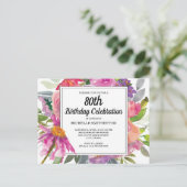 Invitation d'anniversaire 80 ans pour femme aux fl (Debout devant)