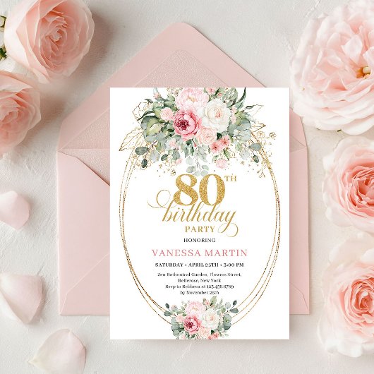 Invitation d'anniversaire 80 ans Pretty Boho Blush