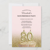 Invitation d'anniversaire 80 ans rose et or pour e (Devant)