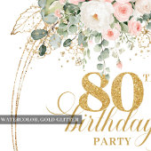 Invitation d'anniversaire 80 ans Roses Blush Or Bo