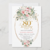 Invitation d'anniversaire 80 ans Roses Blush Or Bo (Devant)