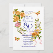 Invitation d'anniversaire 80 ans Ruban Rose Or (Devant)