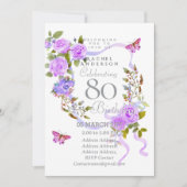 Invitation d'anniversaire 80 ans Ruban Rose Pourpr (Devant)