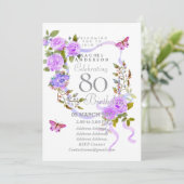 Invitation d'anniversaire 80 ans Ruban Rose Pourpr (Debout devant)