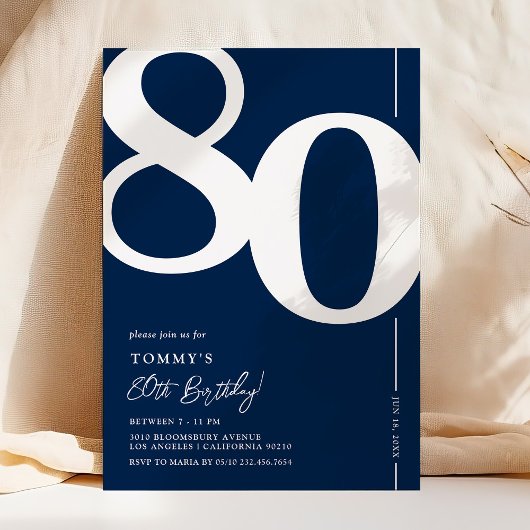Invitation d'anniversaire 80 ans Timeless Navy