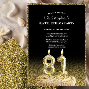 Invitation d'anniversaire 81 ans noir et or pour l