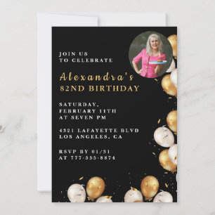 Invitation d'anniversaire 82 ans noir Ballon d'or