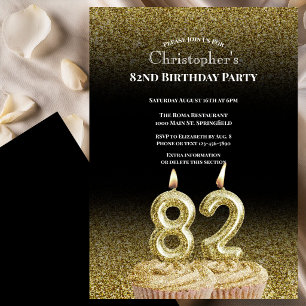 Invitation d'anniversaire 82 ans noir et or pour l