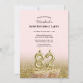 Invitation d'anniversaire 82 ans rose et or pour e (Devant)