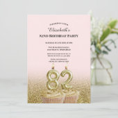 Invitation d'anniversaire 82 ans rose et or pour e (Debout devant)