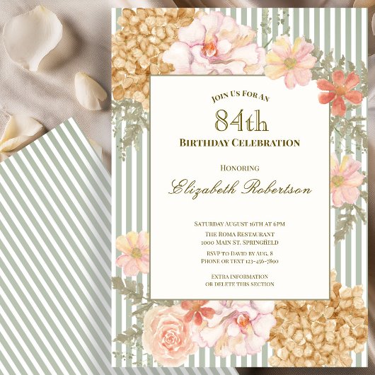 Invitation d'anniversaire 84 ans aux couleurs flor