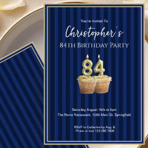 Invitation d'anniversaire 84 ans unique bleu or po