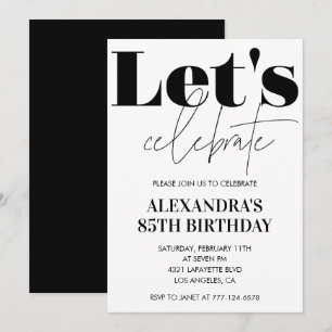 Invitation d'anniversaire 85 ans noir et blanc mod