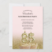 Invitation d'anniversaire 85 ans rose et or pour e (Devant)