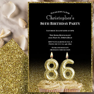Invitation d'anniversaire 86 ans noir et or pour l