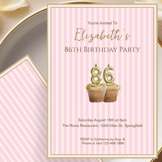 Invitation d'anniversaire 86 ans unique en or rose