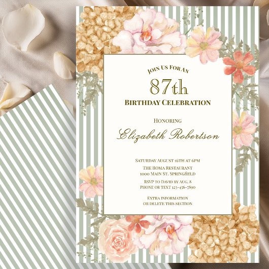 Invitation d'anniversaire 87 ans aux couleurs flor