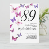 Invitation d'anniversaire 89 ans Papillon en rose/ (Debout devant)