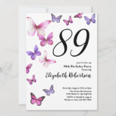 Invitation d'anniversaire 89 ans Papillon en rose/ (Devant)