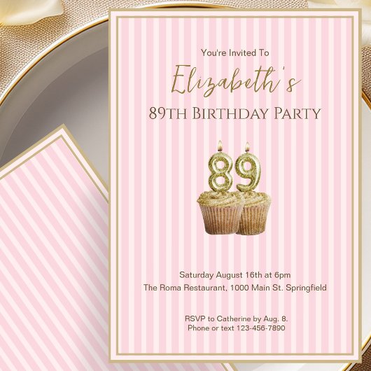 Invitation d'anniversaire 89 ans unique en or rose
