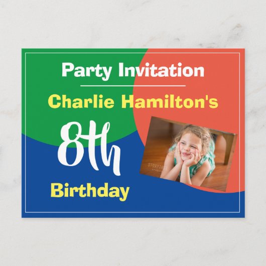 Invitation d'anniversaire 8 ans avec photo (Devant)