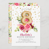 Invitation d'anniversaire 8 ans Balloon Floral en  (Devant / Derrière)
