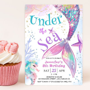Invitation d'anniversaire 8 ans de sirène sous la