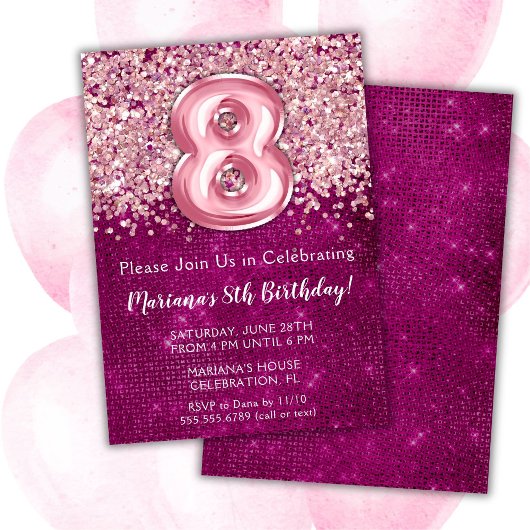 Invitation d'anniversaire 8 ans fille rose magenta
