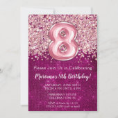 Invitation d'anniversaire 8 ans fille rose magenta (Devant)