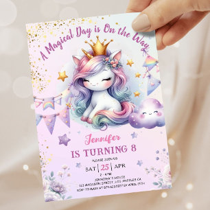 Invitation d'anniversaire 8 ans Licorne Fille Rose