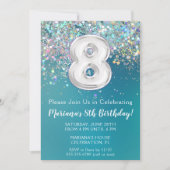 Invitation d'anniversaire 8 ans Paillettes Argent (Devant)