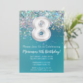 Invitation d'anniversaire 8 ans Paillettes Argent (Debout devant)