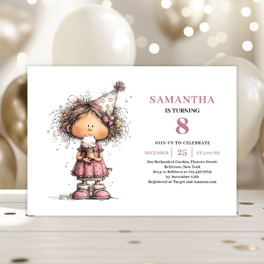 Invitation d'anniversaire 8 ans pour une fille drô